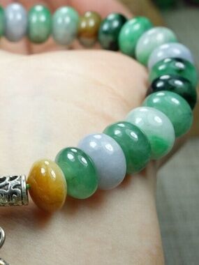 Certified Green+Lavender+Yellow Burma 100%Natural A Jadeite jade Bracelet 算盘珠手链
